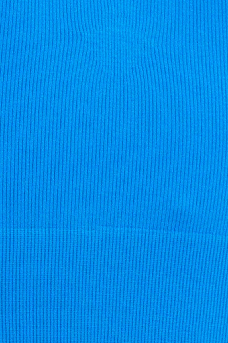 Blue High Neck Rib Bind Detail Seamless Tank