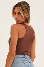 Brown Graphic Tank Embroidered Rib
