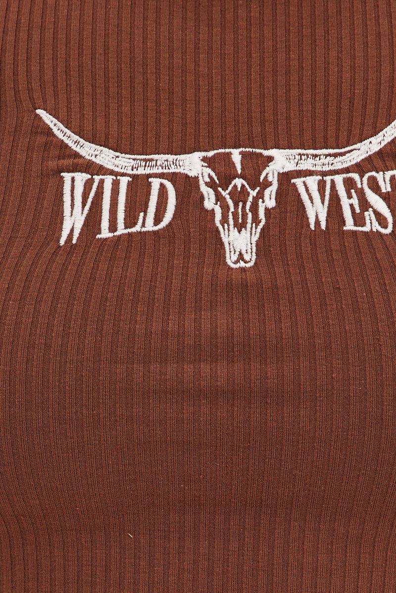 Brown Graphic Tank Embroidered Rib