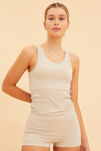 Beige Bone Seamless Tank Full Length Sleeveless Soop Neck