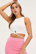 White Jersey Tank Wrap Waist Ribbed