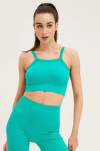 Green High Neck Rib Bind Detail Seamless Tank