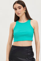 Green Tank Top Sleeveless Crew Neck