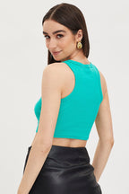 Green Tank Top Sleeveless Crew Neck