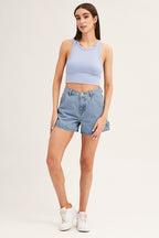 Sky Blue Tank Top Sleeveless Crew Neck Seamless