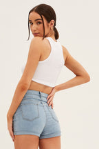 White Eagle Curve Hem Racer Back Crop Tank