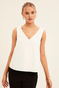 White Workwear Tank Deep V Sleeveless