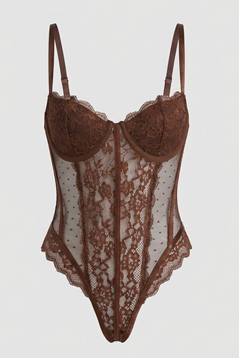 Brown Lace Bodysuit Lingerie