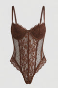 Brown Lace Bodysuit Lingerie