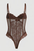Brown Lace Bodysuit Lingerie