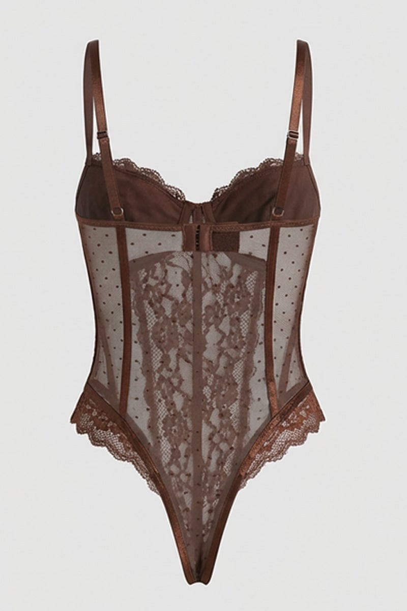 Brown Lace Bodysuit Lingerie